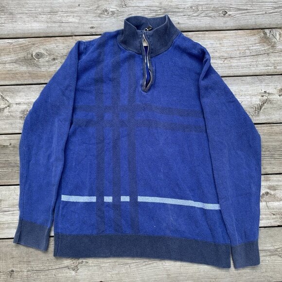 Vintage Burberry Quarter Zip Sweater Medium Blue - Picture 1 of 10